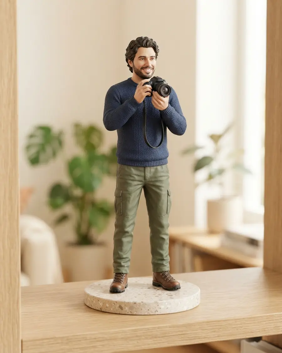 3D-фігурка фотографа з камерою за фотографією — хобі та професія